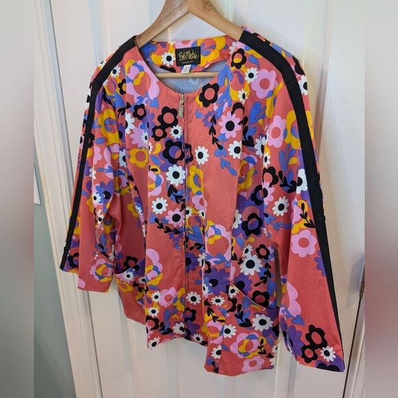 Bob Mackie Womens Floral Jacket 3/4 Sleeve Full Zip Coral XL - Picture 8 of 11